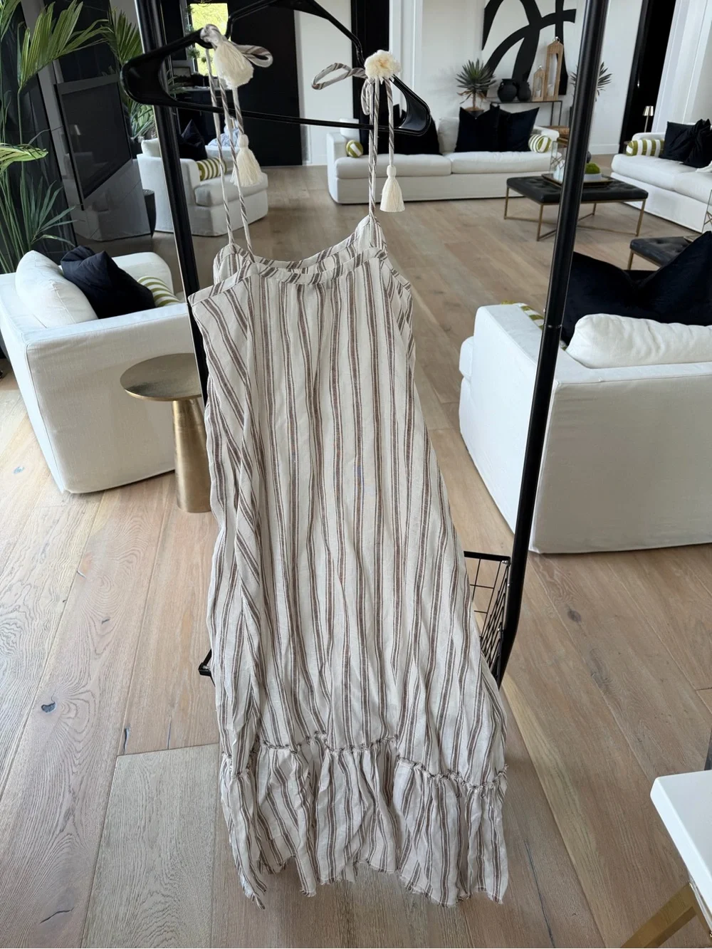 Tory Burch Cream Maxi Dress with Brown Stripes